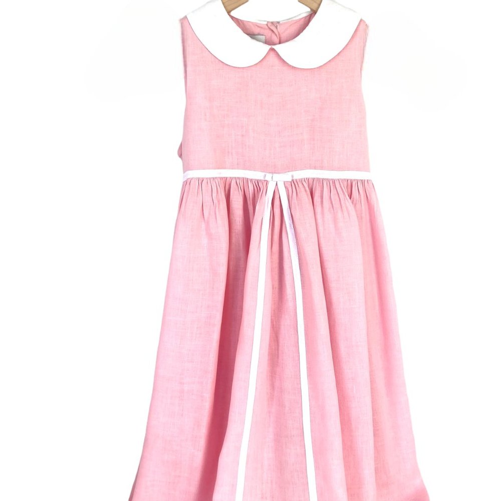 Frances Johnston Pink Linen Peter Pan Collar Party Dress Size 7